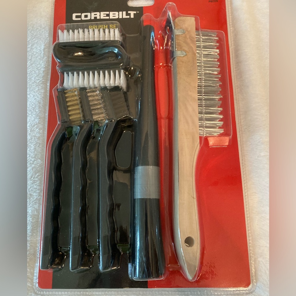 Corebilt Brush Set 7 brushes Has pegs for hanging on Pegbords Knife sharpener